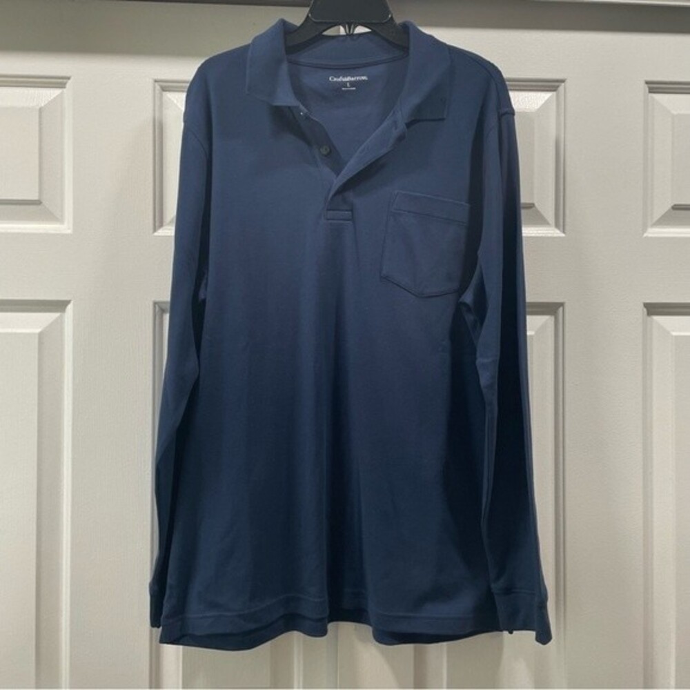 Croft & Barrow Navy Blue Long Sleeve Polo Shirt Size L - Picture 2 of 9